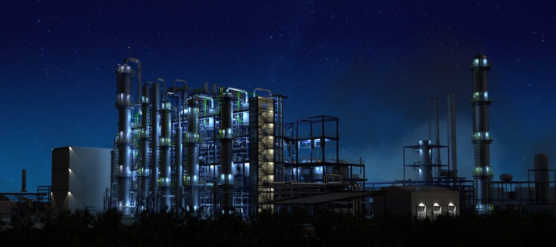 Oil and gas refinery facility at night